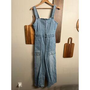 Billabong Blue Sleeveless Denim Overalls Wide Leg Jean Jumpsuit Size 29